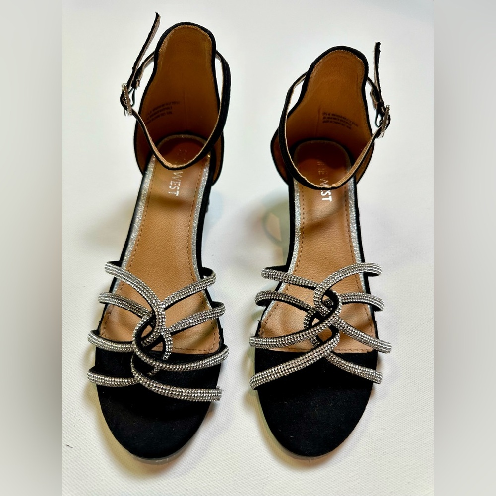 Girls Nine West Dressy Black Rhinestone Evening Block heel size 2.5